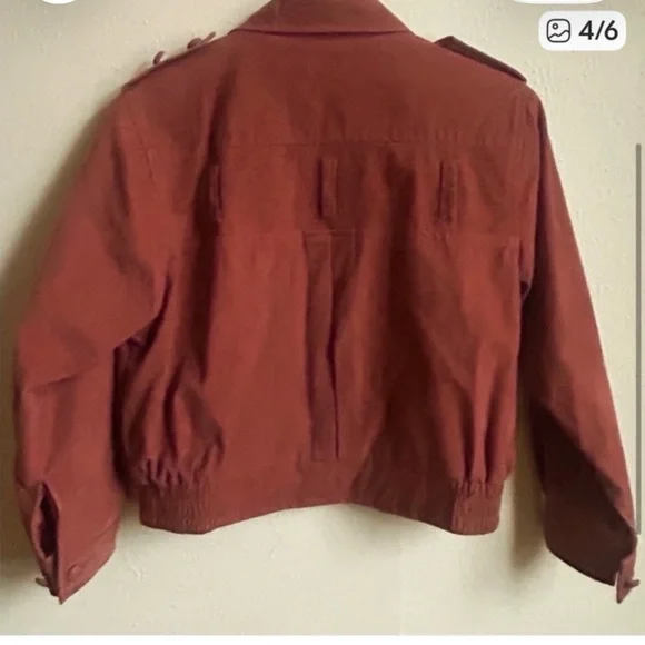 VINTAGE 80s Burnt Sienna Faux Suede Cropped Western Moto Jacket Size M - Picture 5 of 8